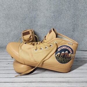 BANGS Shoes Mens Size 8 Womens 10 Tan Canvas High Top‎ Patch Wildflowers Hiking